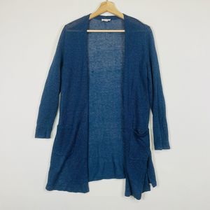 J. Jill Blue Open Knit Linen Blend  3/4 Sleeve Cardigan Sweater Womens XS Petite